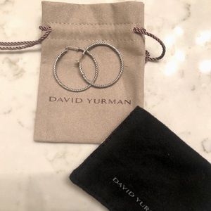 David Yurman silver hoop earrings with original cloth jewelry bag.